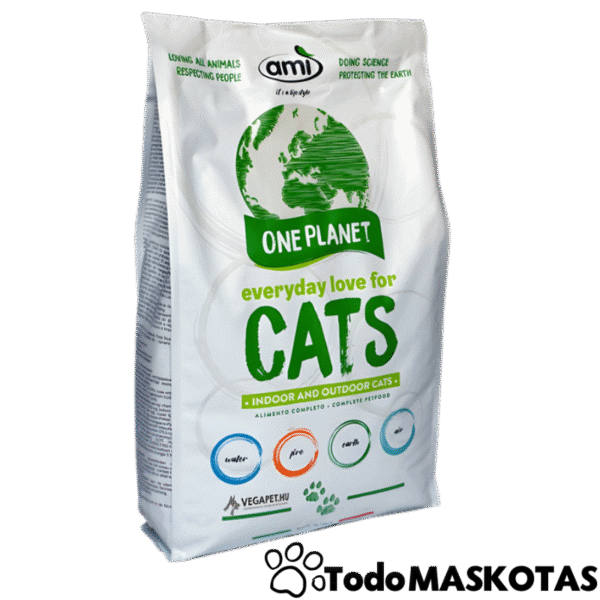 Alimento completo para gatos, con ingredientes naturales y protección ambiental.