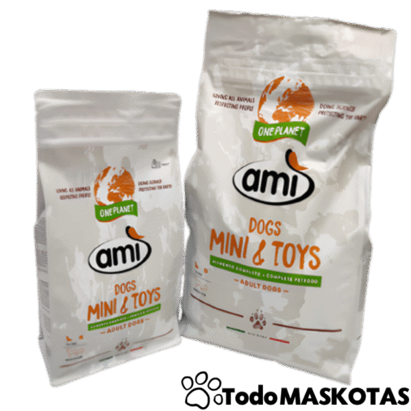 Amí: comida para perros mini y juguetes, alimentación saludable y adecuada para perros adultos.