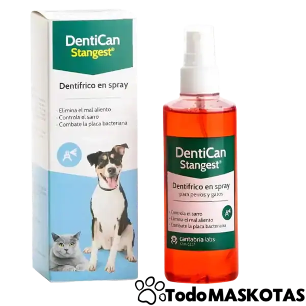 DentiCan Stangest spray repelente para perros y gatos, cuidado dental y control del mal aliento.