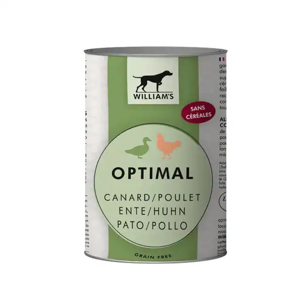 Alimento húmedo para perros y gatos sin cereales, marca William's, opción saludable y natural.