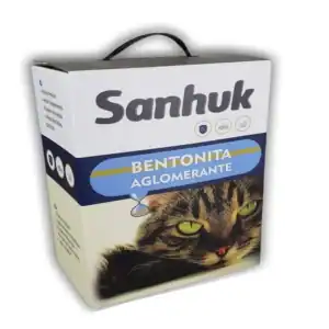 Sanhuk Bentonite aglomerante para gatos, arena de alta absorción y control de olores, en caja con asa.