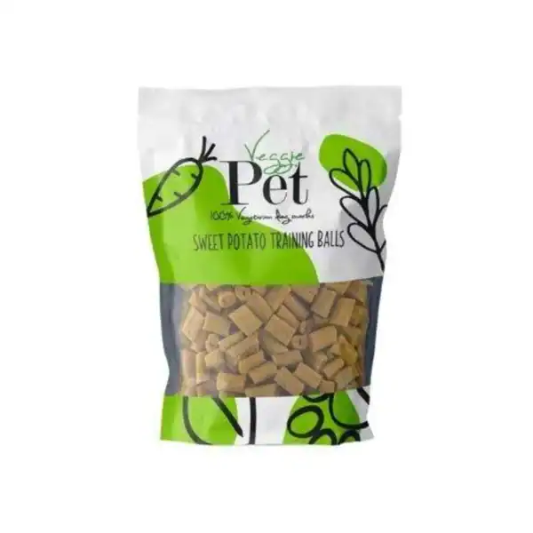 Comida para mascotas entrenamiento con patatas dulces en bolsa sachet.