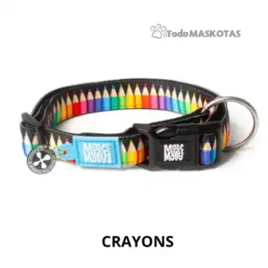 Pez de colorido con lápices en un collar para mascotas, ideal para perros y gatos.
