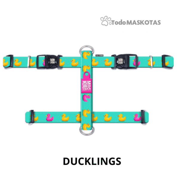 Diverso collar con patitos amarillos y rosas para perros, resistente y ajustable.