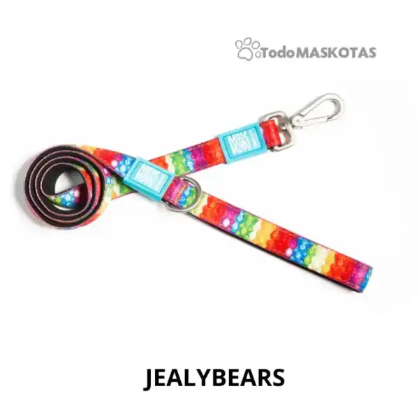 Cola para mascotas con diseño de colores vivos y clip de seguridad.