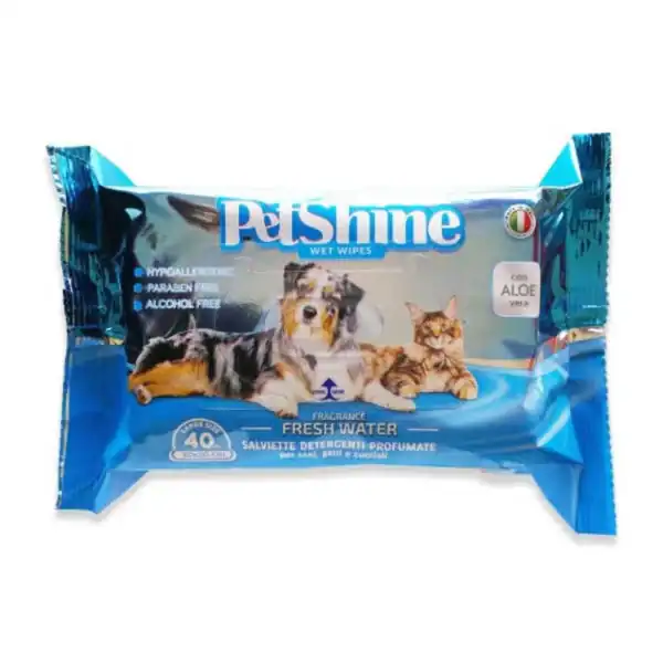 Suave toallita húmeda para mascotas, ideal para limpieza y cuidado, con aloe vera y fragancia a agua fresca.