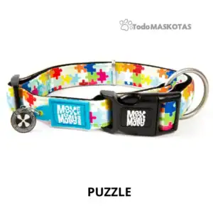 Juguete de correa para perros con diseño de rompecabezas de colores.