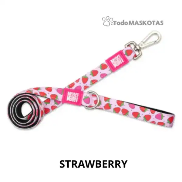 Cuerda de identificación con estampado de fresas para mascotas, lanyard de seguridad y arnés de perros.