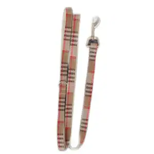 Correa de antirrobo con diseño tartán beige y rojo para mascotas.