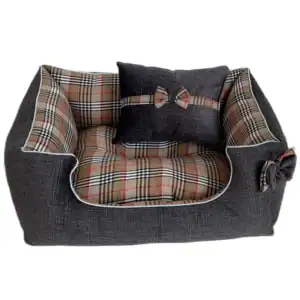 Cómodo, elegante y duradero cama para mascotas con estilo clásico y forro de cuadros. Ideal para perros y gatos en casa.