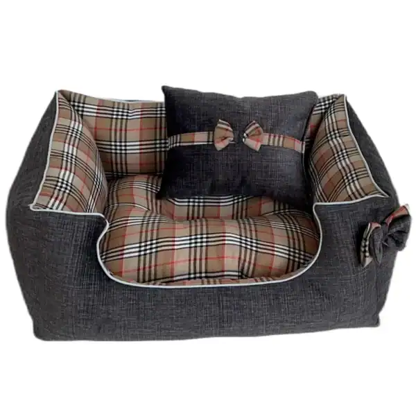 Cómodo, elegante y duradero cama para mascotas con estilo clásico y forro de cuadros. Ideal para perros y gatos en casa.
