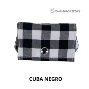 Bolsito tipo Cuba negro con cierre de botón, ideal para llevar monedas y pequeños objetos.