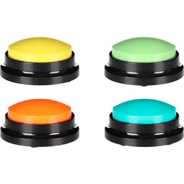 Botón de luz LED de colores para juegos y fiestas, amarillo, verde, naranja y azul.