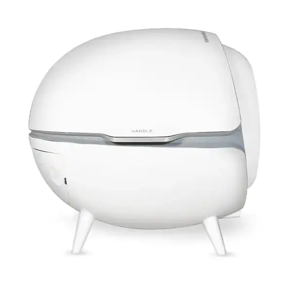 Lavadora de aire inteligente blanca, moderna y compacta para el hogar.