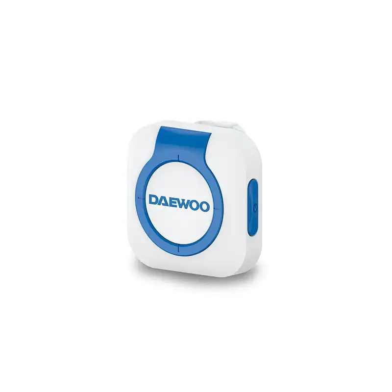 Daewoo robot de limpieza en color blanco y azul, compacto y eficiente.