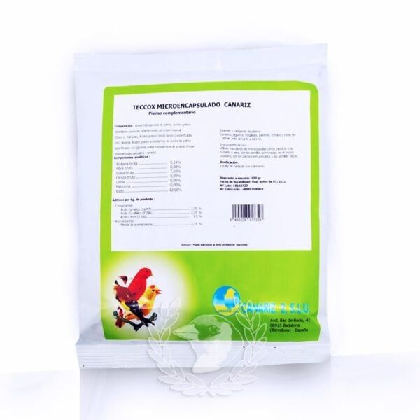 Microencapsulado canario para aves, pienso complementario natural, suplemento para pájaros, alimentación saludable de mascotas.