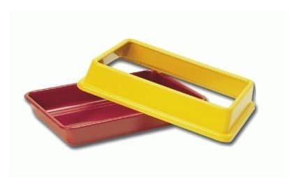 Archivador de archivos amarillo y rojo para oficina.