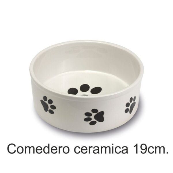Cerámica para mascotas con huellas, plato para comida o agua, ideal para perros y gatos.