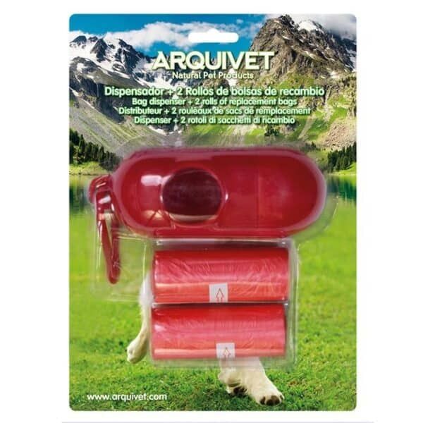 Dispositivo de dispensador para mascotas con 2 rollos de bolsas de recambio, ideal para paseos.