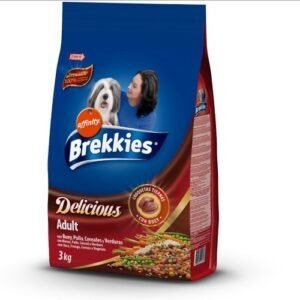 Saco de pienso para perros Brekkies Affinity 3kg con croquetas deliciosas y nutritivas para adultos.