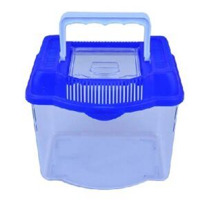 Cubo transparente con tapa y asa, ideal para almacenamiento y organización.