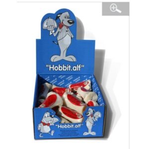 Chocolates en forma de perro Hobbit.alf, dulces temáticos de mascotas y personajes de fantasía en caja expositor.