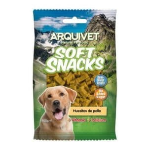 Arquier snacks suaves para perros con pollo, vitaminas y calcio, sin azúcar añadido.