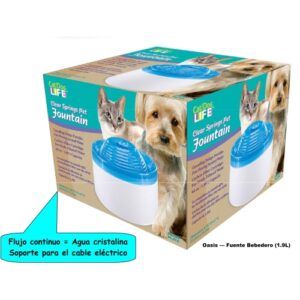 Flujador de agua para mascotas, fuente de agua cristalina para perros y gatos, 1.9L, fácil de usar y limpiar.