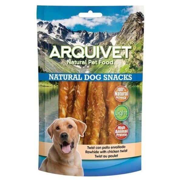 ArquiVet snacks naturales para perros, twist con pollo enrollado, 100% natural y alto en proteína.