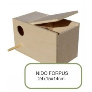 Caja nido para forpus de madera, 24x15x14 cm, ideal para aves pequeñas.