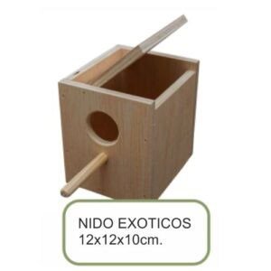 Nido para aves exóticas en madera, 12x12x10cm, hogar para aves de compañía y mascotas exóticas.
