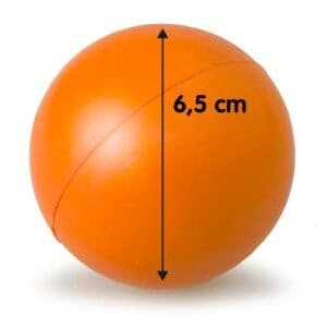 Balón de playa de color naranja con diámetro de 6,5 cm, ideal para juegos en la playa o piscina.