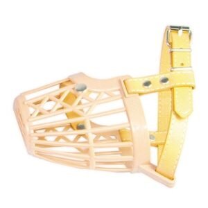 Esposacollars para perros en color rosa y amarillo, hecho de plástico resistente y diseño ajustable.