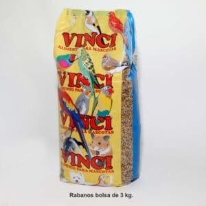 Alimento para mascotas en bolsa de 3 kg con variedades de aves y animales.