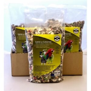 Loros y Cotorras mezcla de semillas para aves exóticas en bolsa de 600 g.