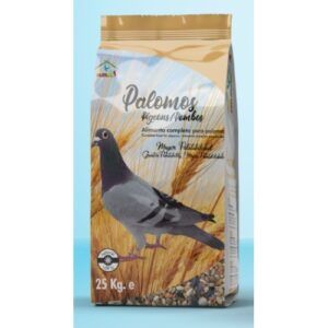 Alimento para palomos de 25 kg, listo para aves de crianza y competición.