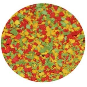 Confeti de colores rojo, amarillo y verde para decorar fiestas infantiles y eventos.