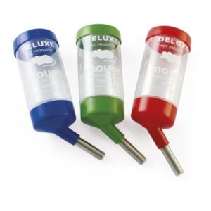 Bidón dispensador de agua para mascotas, azul, verde y rojo.