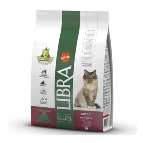 Altar de comida para gatos LIBRA Adultos, con proteína de carne bovina y cordero, equilibrio nutricional, 12 kg.