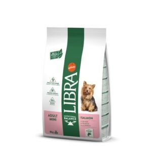 Alto text: Comida para perros salmón LIBRA Adult Mini, 8 kg.