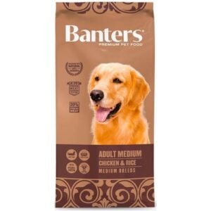 Dog food Banters premium para perros adultos medianos pollo y arroz, alimentación natural y saludable.