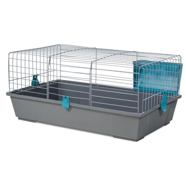 Cage para mascotas con bandeja y puertas de seguridad, ideal para conejos y roedores.