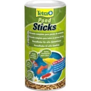Alto glyph: Pienso en gránulos para peces koi y acuarios, envase de Tetra Pond Sticks.