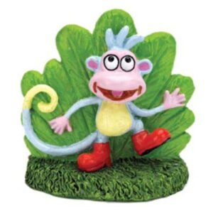 Colorido muñeco de animal divertido con grandes ojos y botas rojas para decoración de hogar o coleccionismo.