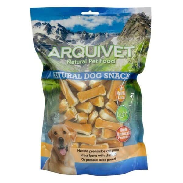 Arquivet huesos prensados con pollo para perros, snack natural y nutritivo.