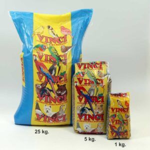 Gránulos para mascotas VINCI en diferentes presentaciones, 1kg, 5kg y 25kg.