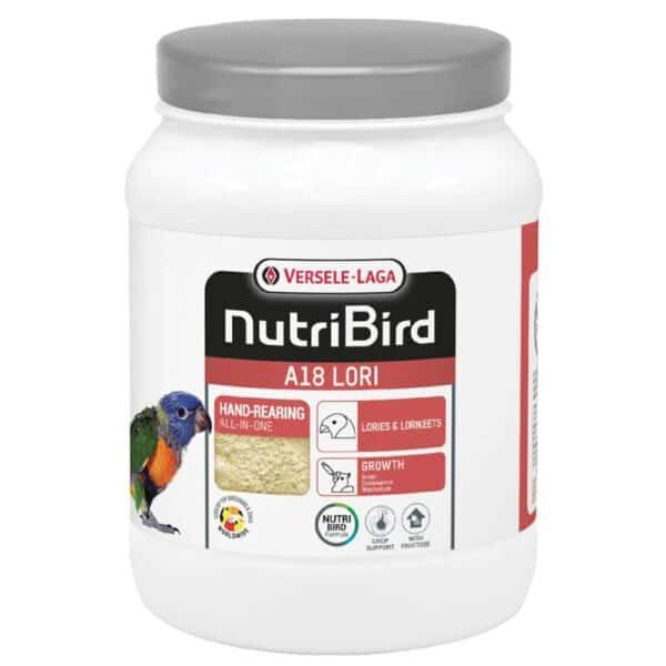 Alto text: Complemento nutritivo para loros y lorikeets NutriBird A18 LORI.