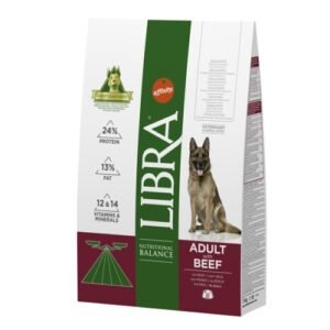 Protector de perros adultos con carne de res, alimento balanceado para mascotas, ingredientes naturales, entrega rápida, tienda de mascotas.