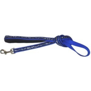 Cuerda de paseo para mascotas azul con estampado de huellas, resistente y cómoda para perros.