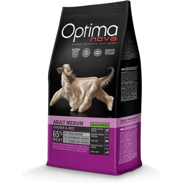 Optima nova pienso para perros adult medium pollo y arroz, bag de 12 kg.